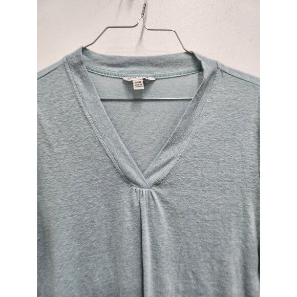 Orvis Classic Collection Womens Top Small Blue Linen Blend 3/4 Sleeve Minimalist - Picture 2 of 7